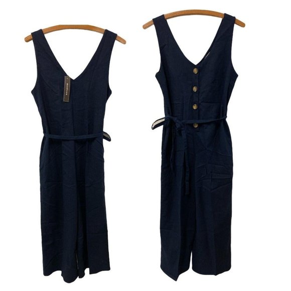 Monteau Pants & Jumpsuits Nwt Monteau Navy Linen Jumpsuit Poshmark